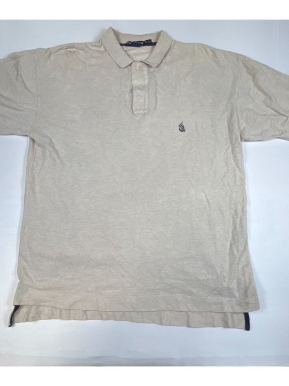 Vintage Nautica Men XL Short Sleeve Polo Shirt Beige 100% Cotton Crest Logo